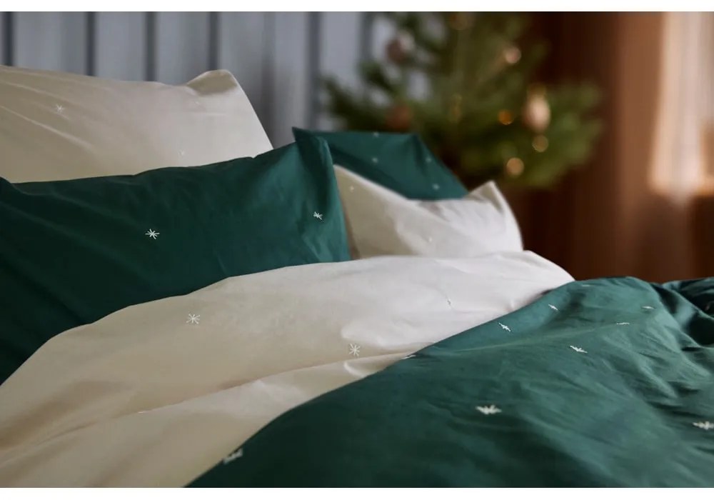 Bézs egyszemélyes pamut-perkál ágyneműhuzat 140x200 cm Christmas Fable – JUNA