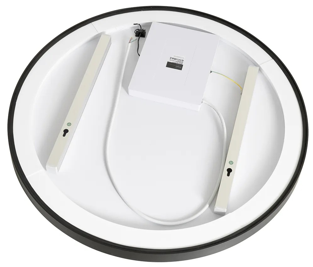 Fürdőszobai tükör fekete 70 cm LED-del, 3 lépésben dimmelhető, érintőgombos, kerek - Miral