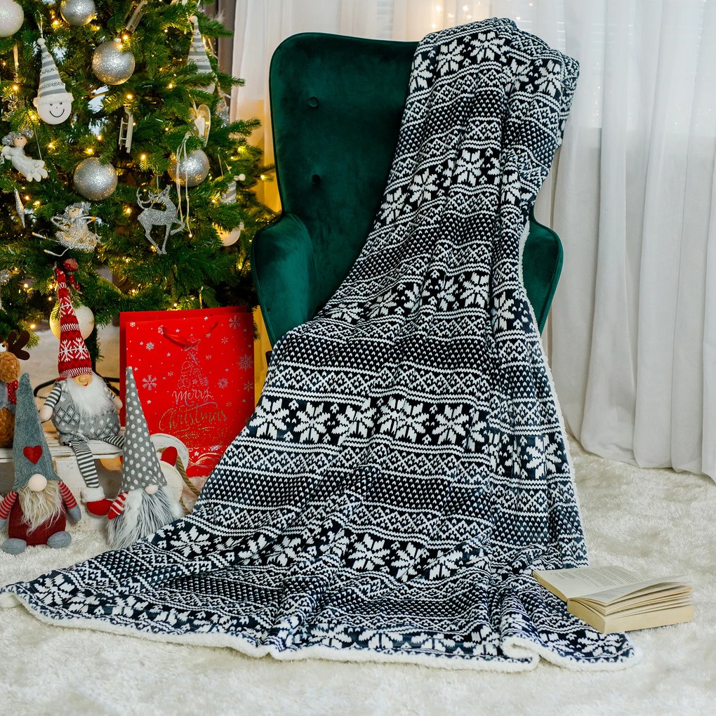 Kétoldalas bárány takaró, téli motívum, 150x200, MALENA