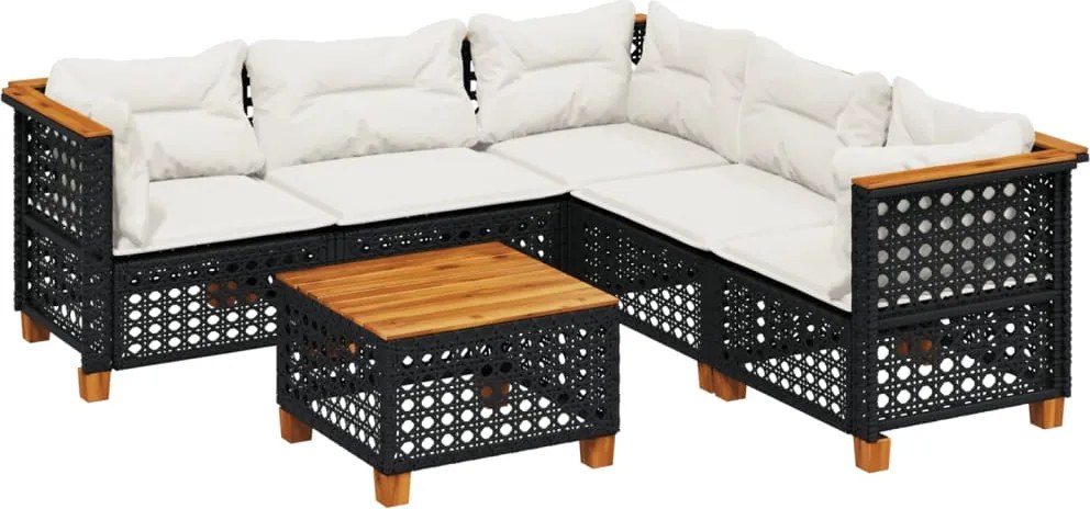 vidaXL 6 részes fekete polyrattan kerti ülőgarnitúra párnákkal