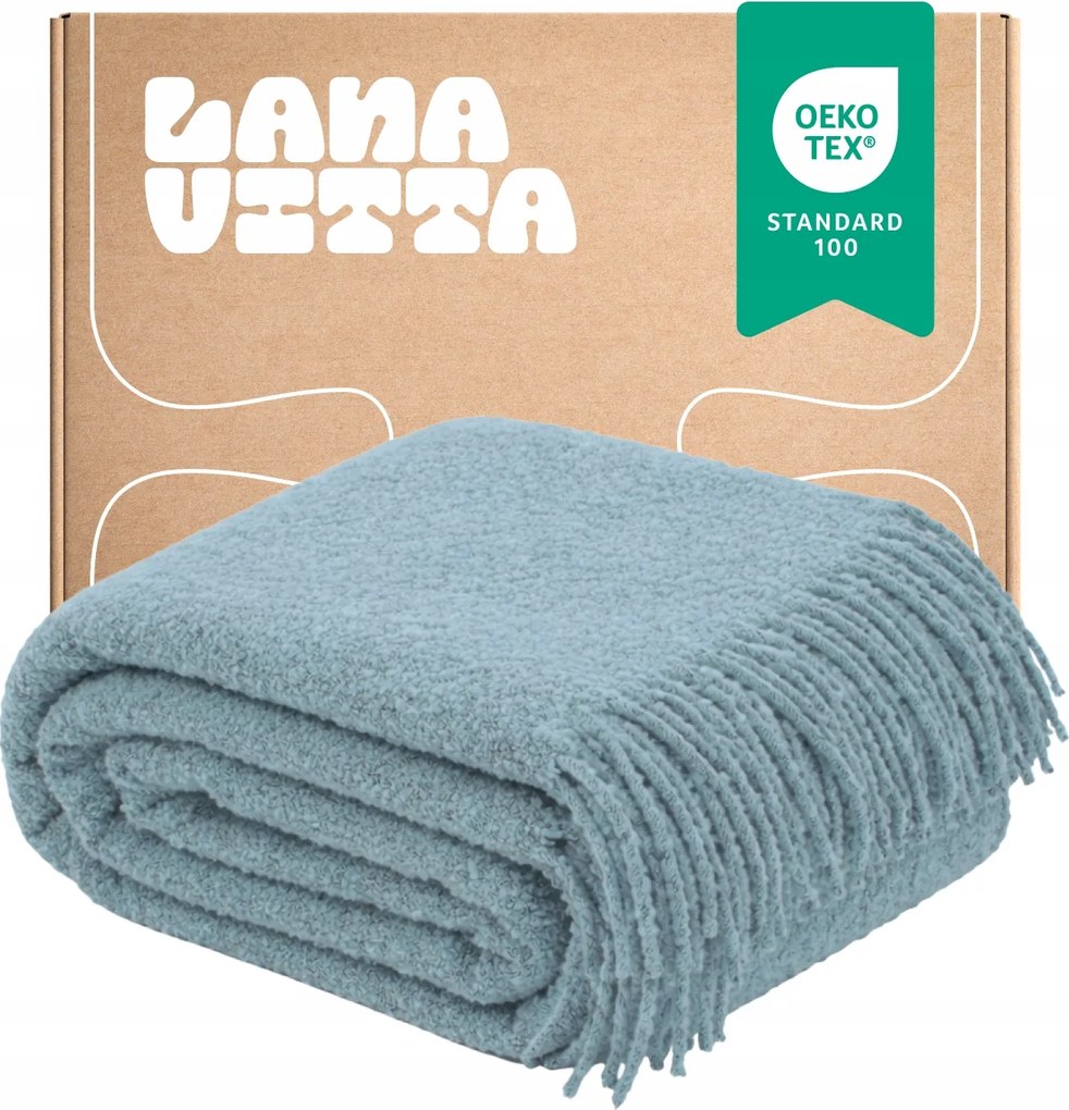 Boucle Lounge takaró Ágytakaró Gyapjú Pléd Világoskék 140×200 cm