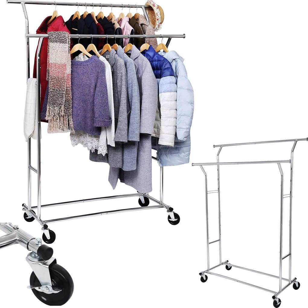 Kerekes Ruhaakasztó Álló Nagy Dupla Állítható Szélesség