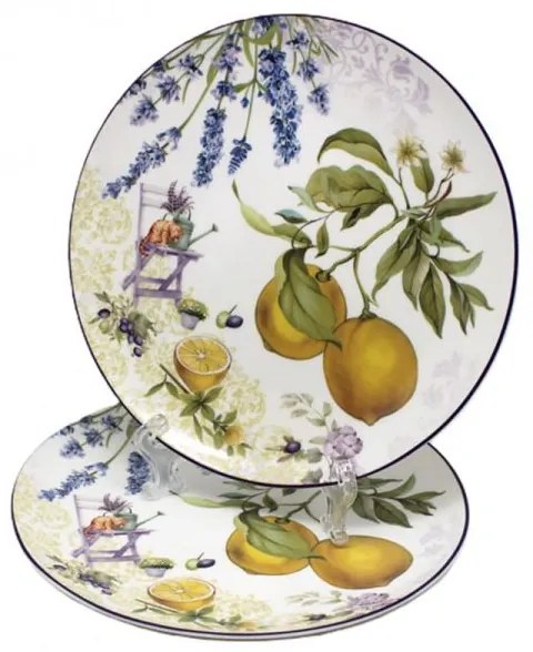 Citromos levendulás porcelán desszertes tányér szett - 2 darabos - 20,5 cm