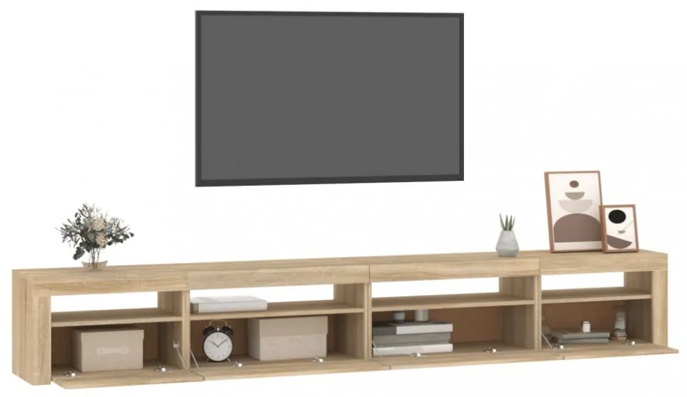 sonoma tölgy színű TV-szekrény LED-lámpákkal 270x35x40 cm