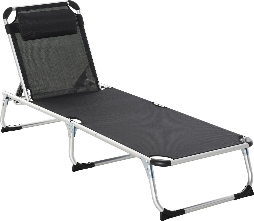 Outsunny Összecsukható Napozó Ágy, Kerti Napozó Párnával, 4-fokozatú Háttámla Állítással, 120 kg Teherbírású Camping Napozó, Kültéri Parkra, Kertbe, F