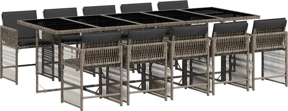 vidaXL 11 részes szürke polyrattan kerti ülőgarnitúra párnákkal