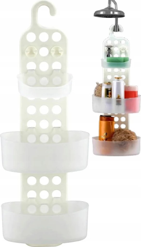 Fürdőszobai polc akasztós fúrás nélkül Zuhany alá Fehér Tömör