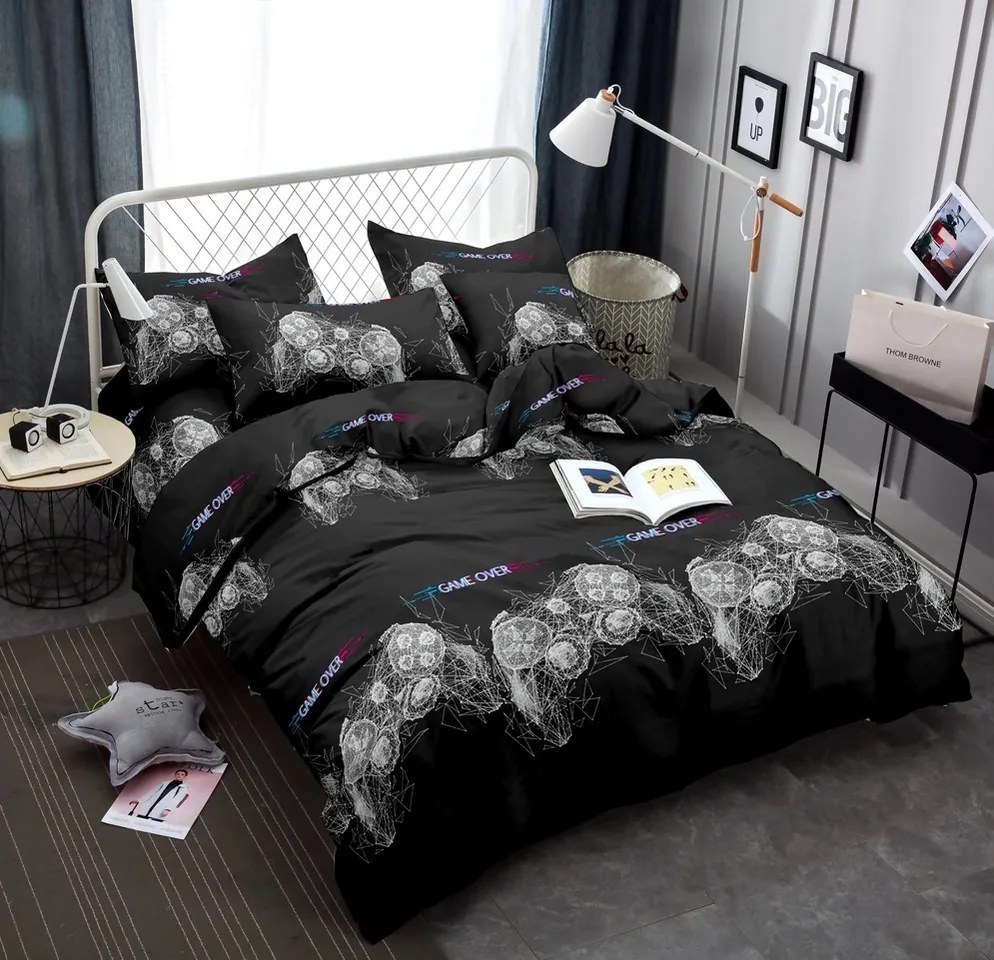 GAME OVER fekete mikroszálas ágyneműhuzat Ágyneműhuzat mérete: 70 x 80 cm | 140 x 200 cm