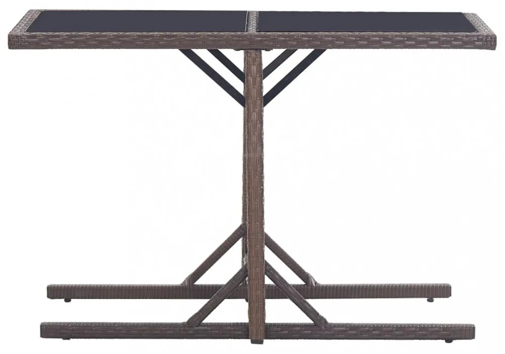 barna polyrattan és üveglapos kerti asztal 110 x 53 x 72 cm