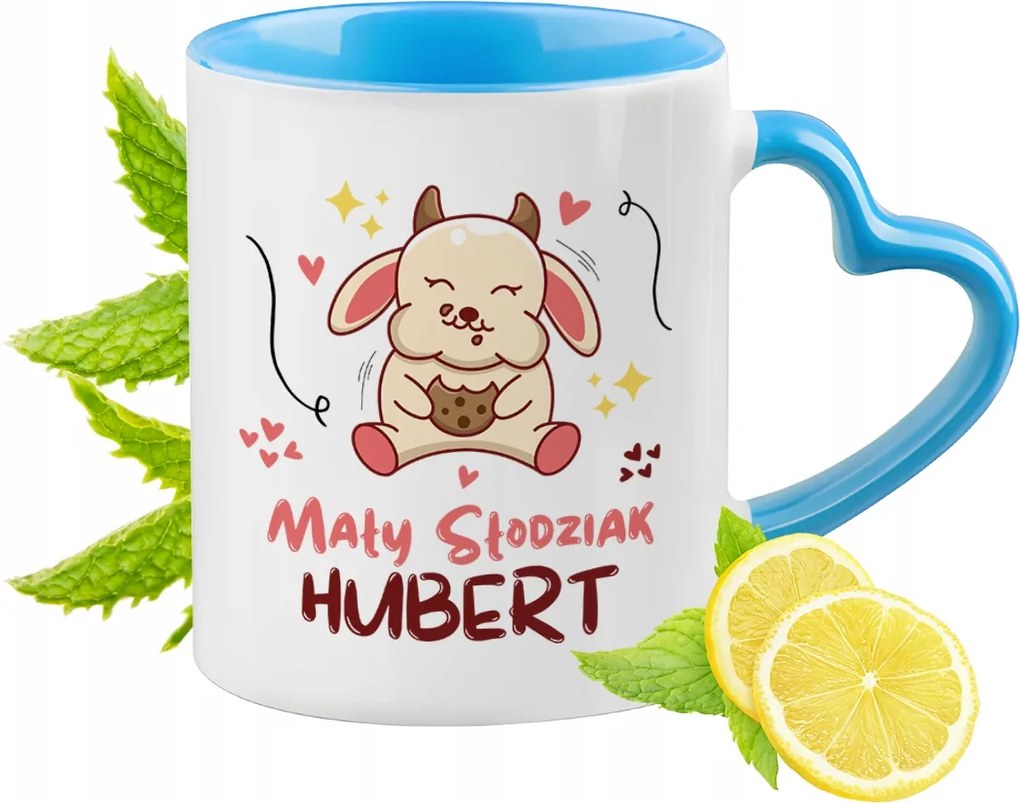 Kék bögre szív alakú füllel Hubert számára Ideális ajándék