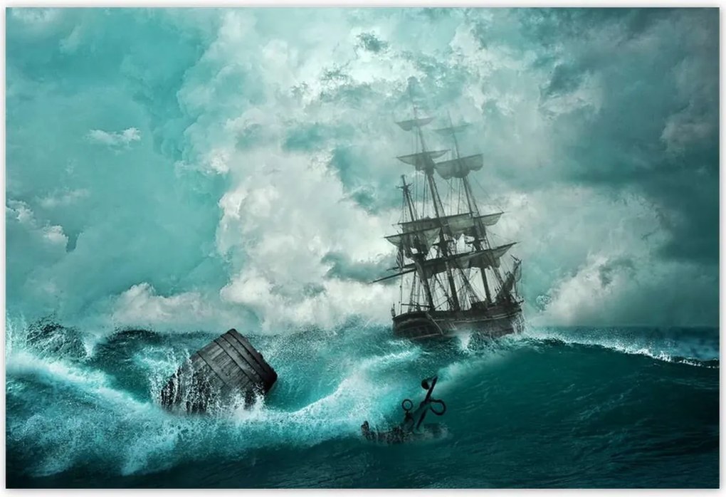 Poszterek 155x105 Vihar Tenger Hajó Tájkép