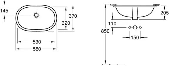 Villeroy & Boch 416250R1 - O.NOVO aláépített mosdó 53x32 cm kerámia/fehér