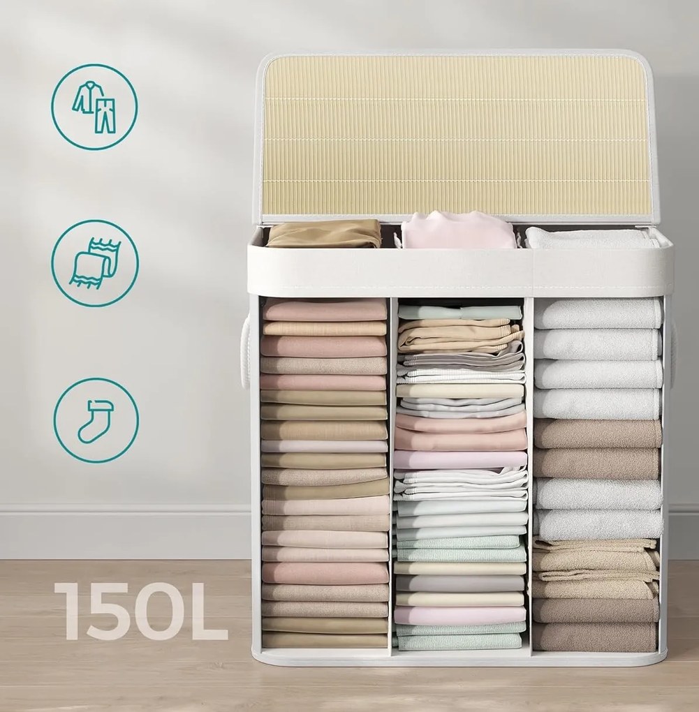 Jurhan DORA bambusz szennyeskosár, 150 l, fehér