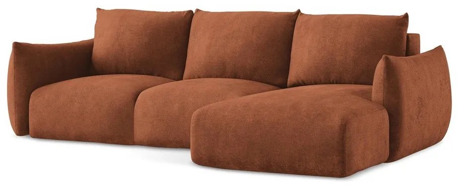 Terrakotta színű zsenília kinyitható sarokkanapé (jobb oldali-heverő résszel) Leila – Makamii