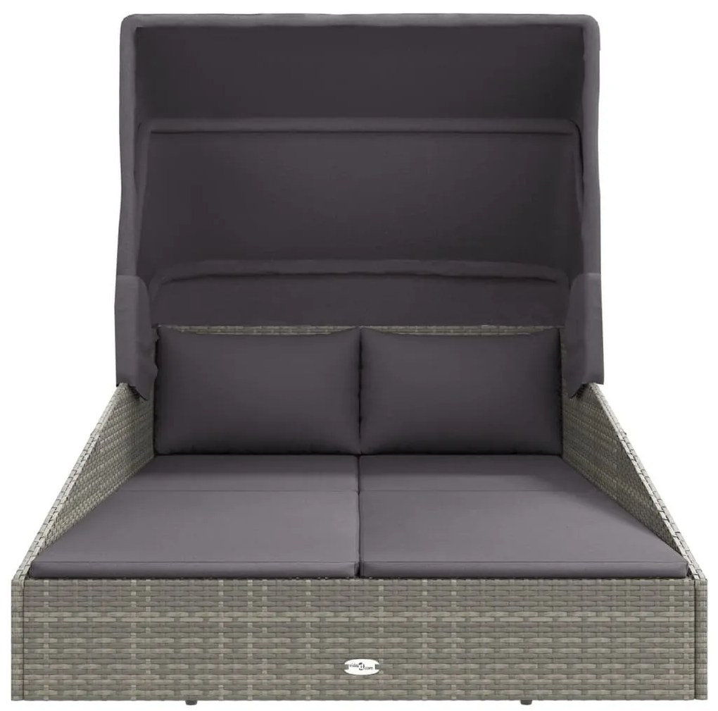 Szürke polyrattan napágy összecsukható tetővel 200x114x128 cm