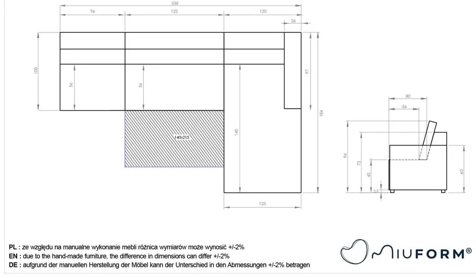 Bézs kinyitható tárolóhelyes moduláris sarokkanapé (jobb oldali) Lulu – Miuform