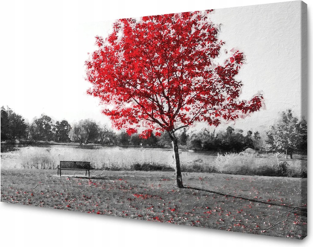 Vászonkép Szürke Piros levelek Kontraszt 90x60 cm