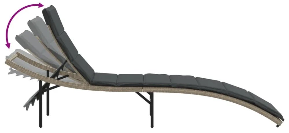 világosszürke polyrattan napozóágy párnával 55x199x50 cm