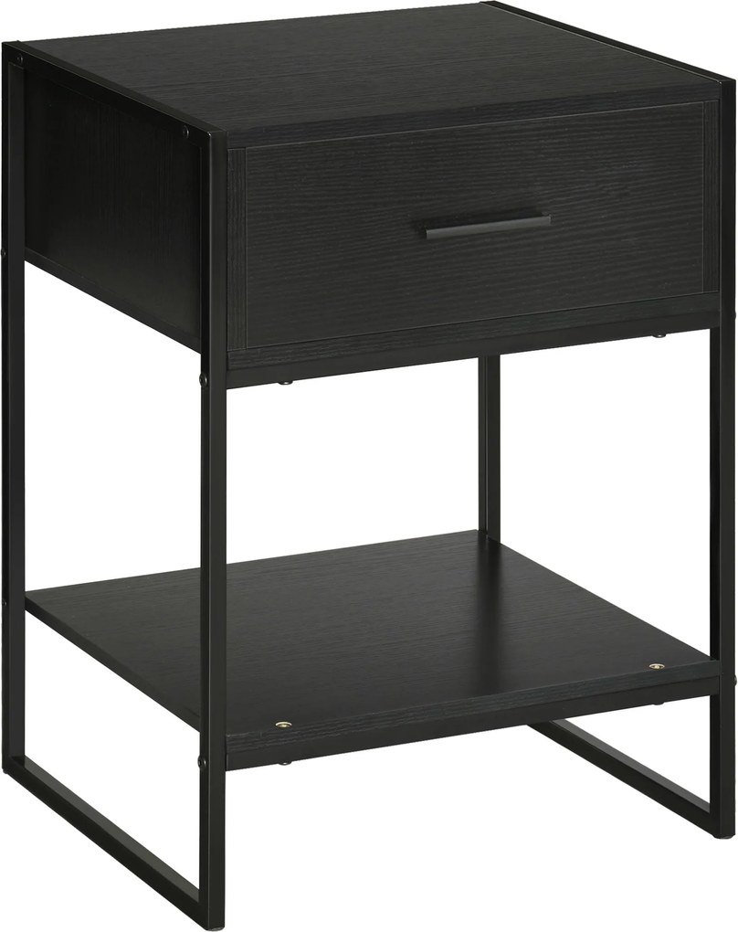 HOMCOM Éjjeliszekrény Fiókkal és Tárolópolccal Hálószobába, Nappaliba, Ágyhoz, Irodába Modern Stílusban 45x40x60 cm Fekete | Aosom