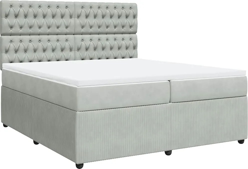 vidaXL világosszürke bársony rugós ágy matraccal 200x200 cm