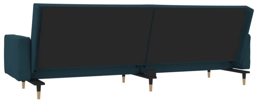 kétszemélyes kék bársony kanapéágy két párnával