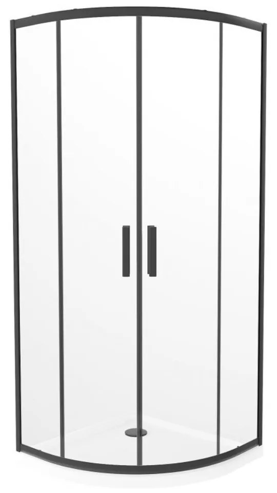Elio Black 80X80 cm íves két tolóajtós zuhanykabin 6 mm vízlepergető biztonsági üveggel, fekete elemekkel, 190 cm magas