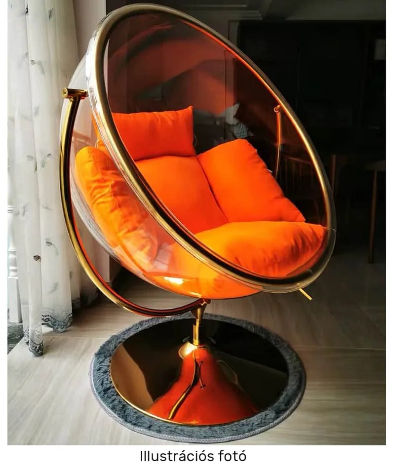Függő fotel állvánnyal, átlátszó/ezüst/szürke, BUBBLE TYP 2