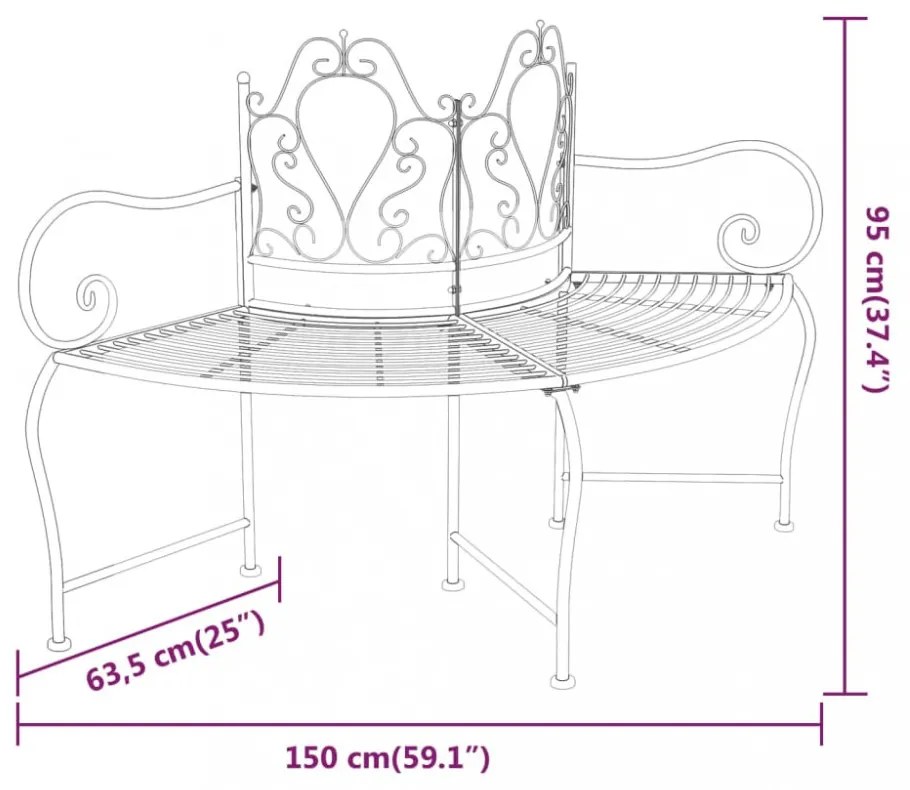 fekete acél fa körüli pad 150 cm