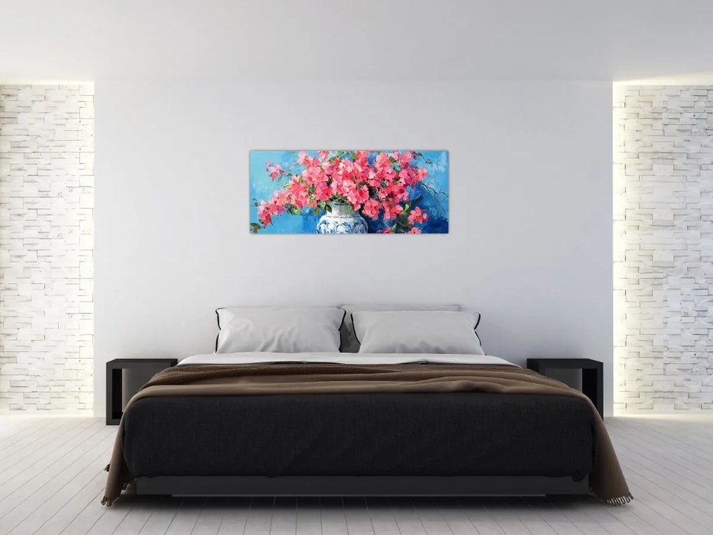 Kép - Váza rózsaszín virágokkal (120x50 cm)