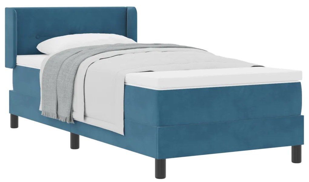 Boxspring Ágy Matracal Sötét Kék 90x190 cm Bársony