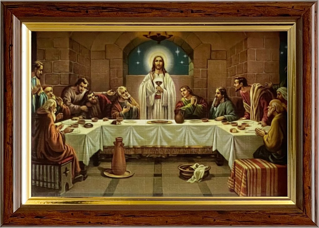 Vászonkép 13x18 Utolsó Vacsora Jézus Krisztus Barna Arany Fa Keret
