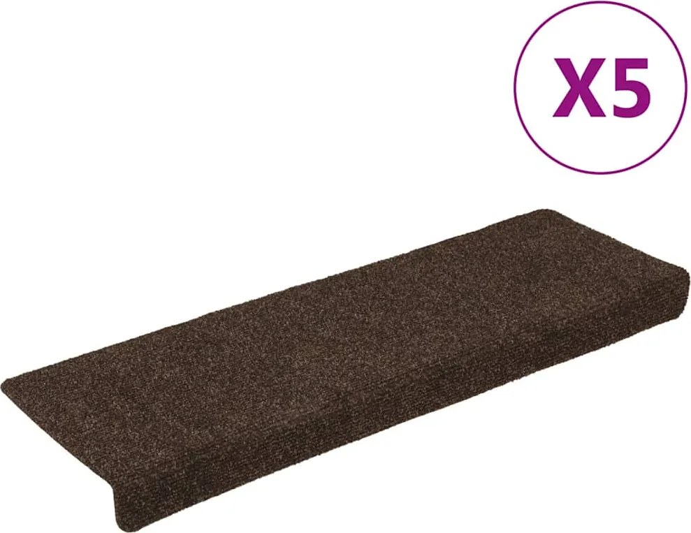 vidaXL 15 db öntapadós lépcsőszőnyeg, barna, téglalap alakú széllel, 65 x 21 x 4 cm