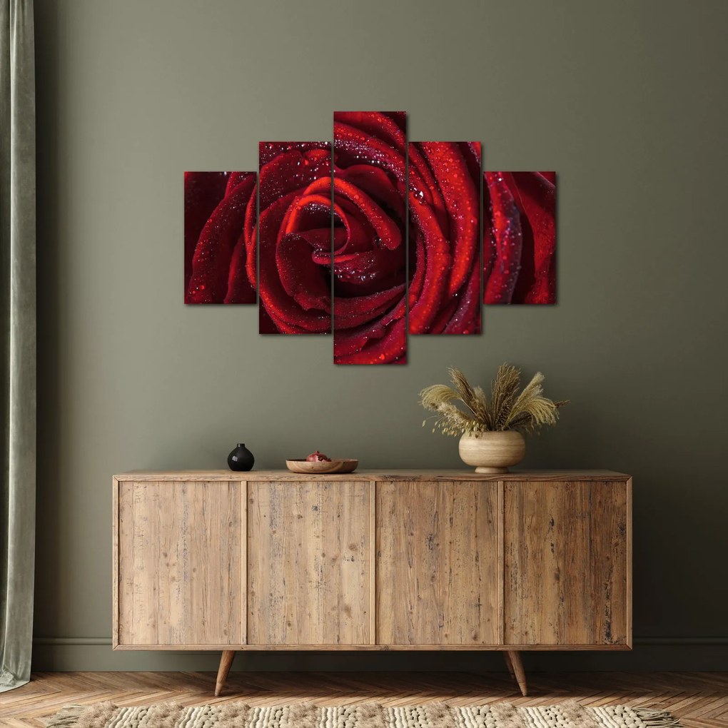 Kép - Vörös rózsa harmatcseppekkel (150x105 cm)