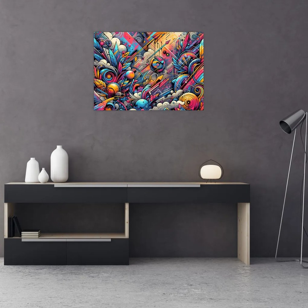 Üveg kép - Színes graffiti (70x50 cm)