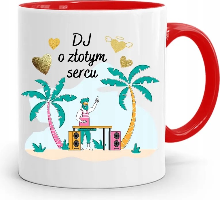 Dja Zene Bögre Piros Dj Arany Szívvel, fényképes nyomtatással