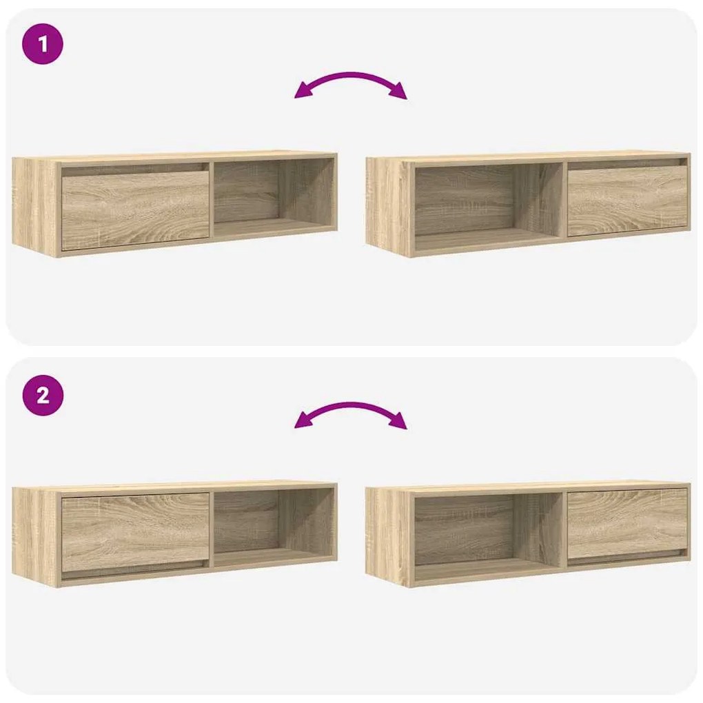 2 db sonoma tölgy színű szerelt fa TV-szekrény 100x31x25,5cm