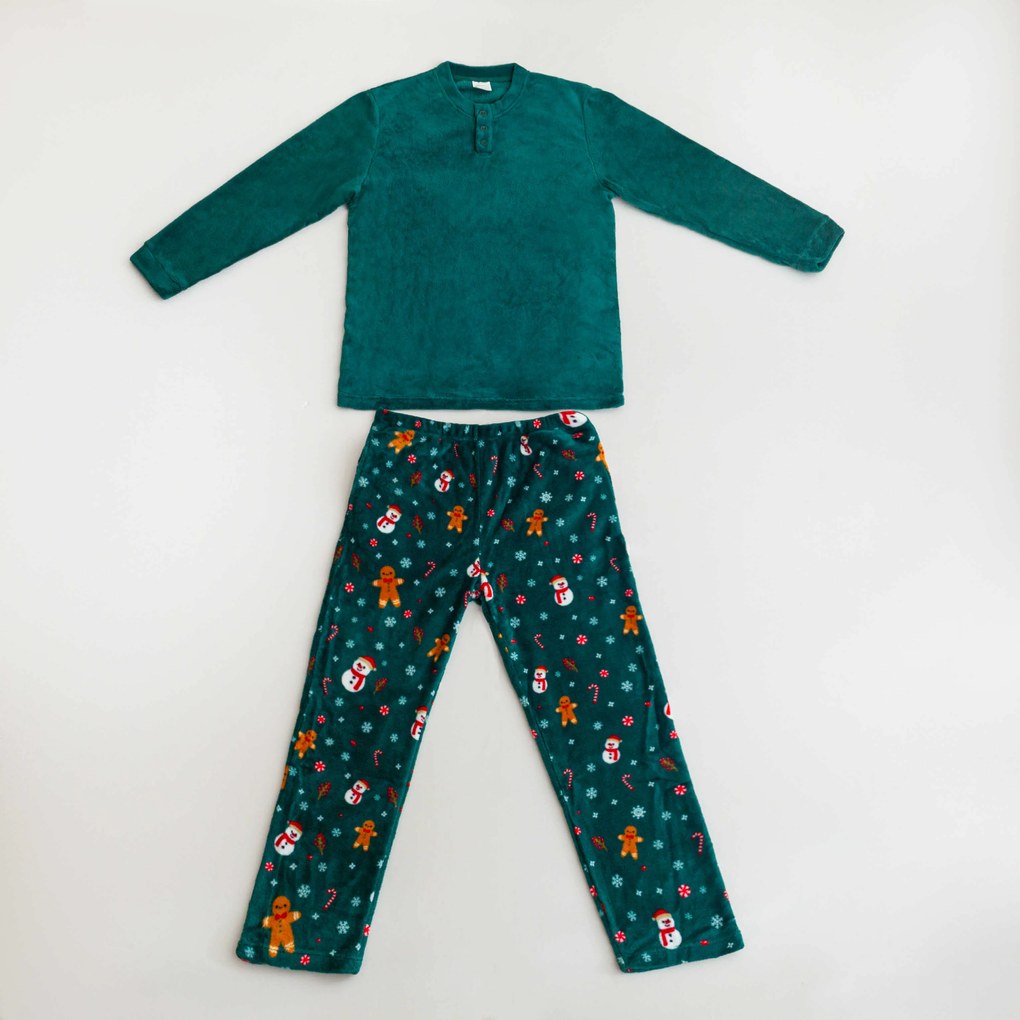 SNOWMAN AND GINGERBREAD zöld mikroplüss pizsama - különböző méretben Méret: L