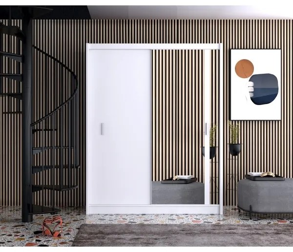 SABRINA gardróbszekrény tükörrel, 180x215 cm, fehér