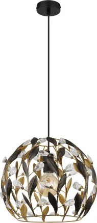 Globo 15759H Függőlámpa, fekete matt fém, aranyszínű fém, fekete patinázott, tiszta akril kristályok, fekete PVC kábel, ø: 400mm, M: 1500mm, 1x E27 40W 230V izzó nélkül