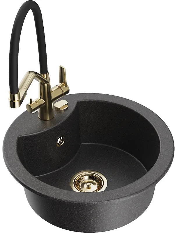 Mexen Diego egymedencés gránit mosogató Duo konyhai csappal, fekete pöttyös - 6512-76-671701-57-G