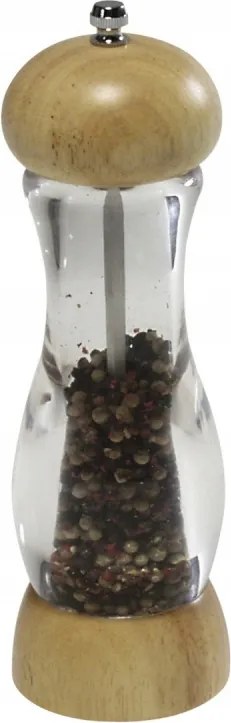 Só- és borsőrlő 22 cm, gumifa, átlátszó testtel