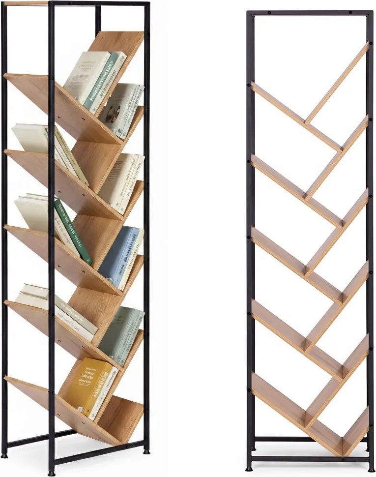 ModernHome SJ4027150TL Geometrikus Könyvespolc, 10 Polc, Világos Tölgyfa