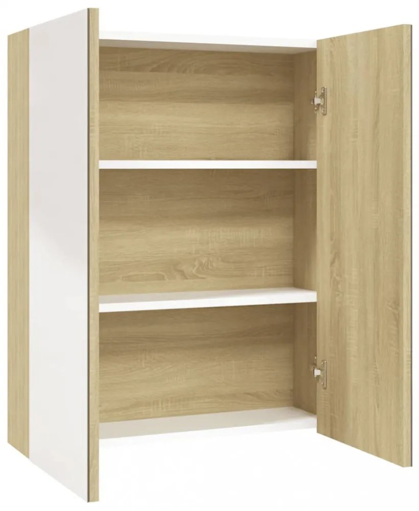 fehér és tölgy MDF tükrös fürdőszobaszekrény 60 x 15 x 75 cm