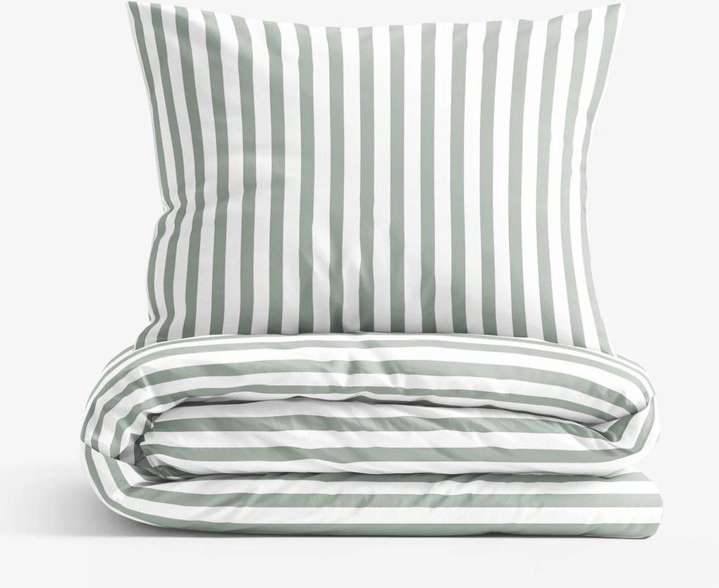 Goldea pamut ágyneműhuzat - zsálya színű csíkos 140 x 200 és 70 x 90 cm