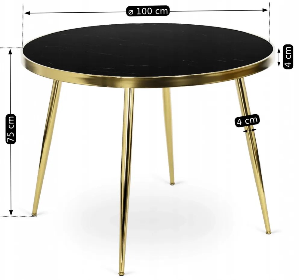 Fekete Márvány/Arany Színű Étkezőasztal. TINGA 100 cm