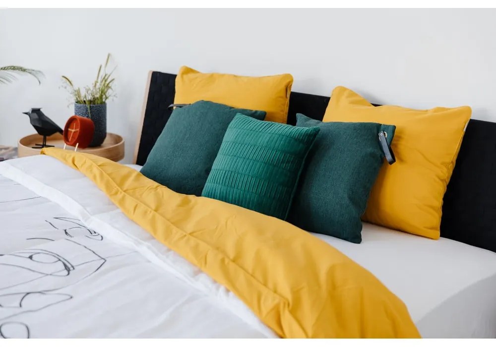 Fekete-natúr színű tölgyfa franciaágy 140x200 cm Fawn – Gazzda