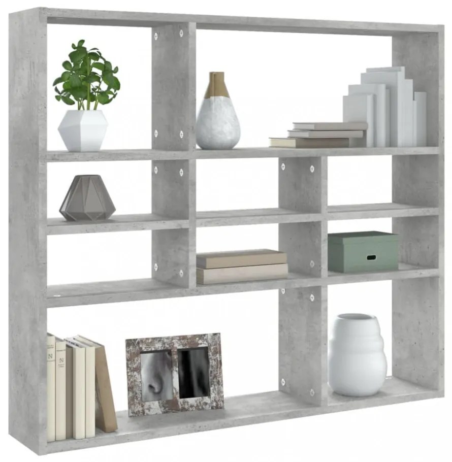 betonszürke szerelt fa fali polc 90 x 16 x 78 cm