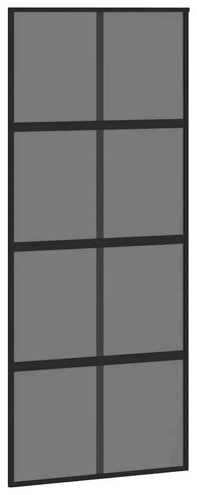 Fekete edzett üveg tolóajtó fémszerelék szettel 90x205 cm