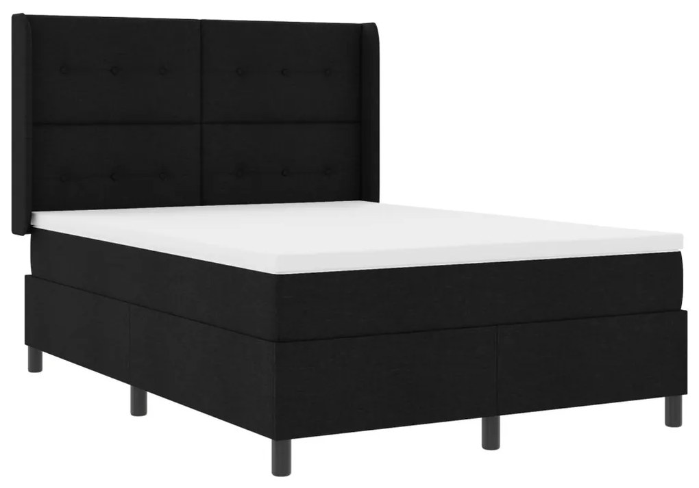 Boxspring Ágy Mattal és LED Fénnyel Fekete 140x200 cm Szövet