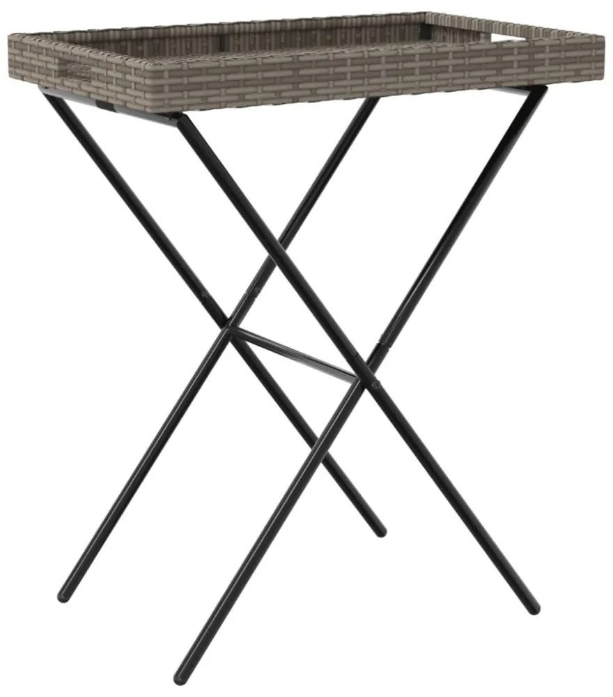 szürke összecsukható polyrattan tálcaasztal 65 x 40 x 75 cm